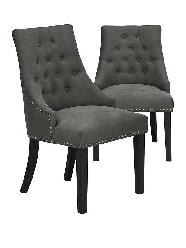 Warwick Velvet Pair of Standard Dining Chairs - Charcoal/Black - FSC® Certified