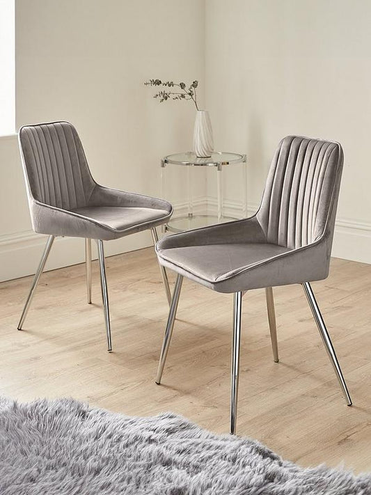 Pair of Alisha Standard Chrome Legged Dining Chairs - Grey/Chrome