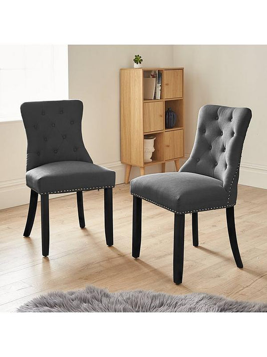 Warwick Velvet Pair of Standard Dining Chairs - Charcoal/Black - FSC® Certified